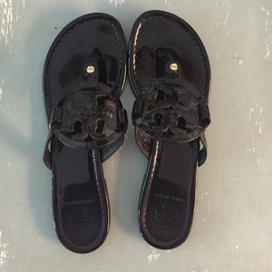 Black Patent Tori Burch Miller Sandals!