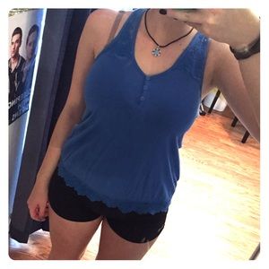 Blue Tank Top with Scalloped Edge