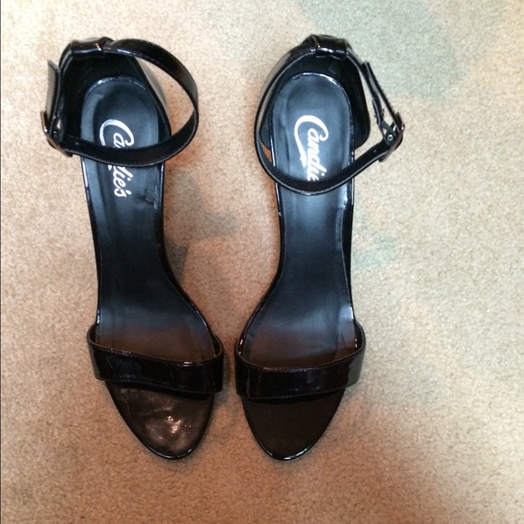Candies black patent heels with ankle strap