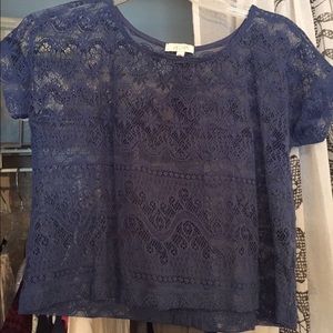 Blue Lace Crop Top with Gold Buttons