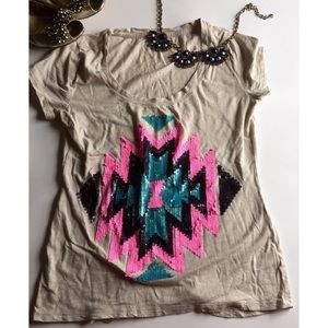 Express aztec tshirt with sequins
