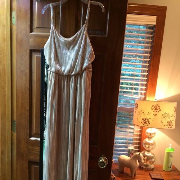 Gold BCBG floor length thigh slit gown