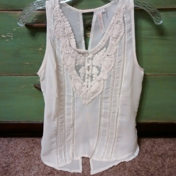 💜Sold💜Sheer Crochet Sleeveless Blouse - Picture 2 of 4