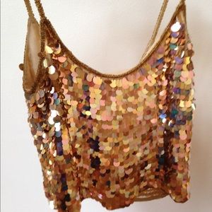 Gold sequin and silk top.