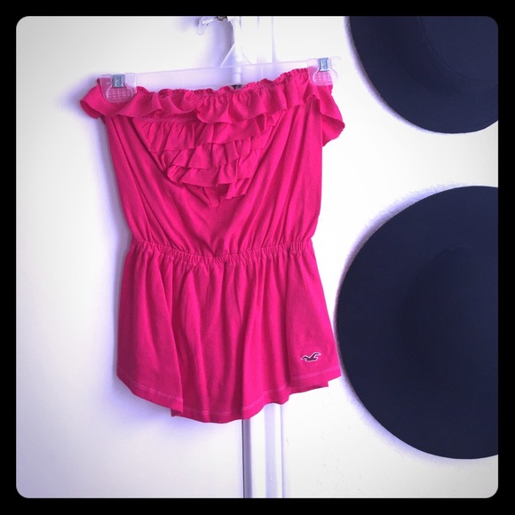 Hollister hot pink tube top w/ fringey detail