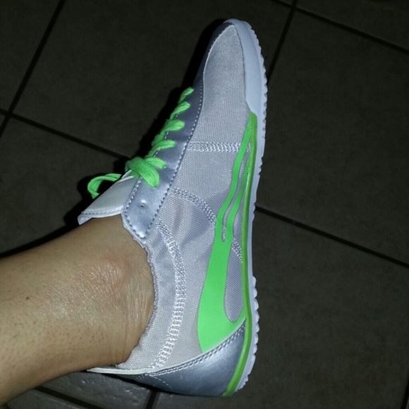 silver w/ bright green fashion shoes...comfy