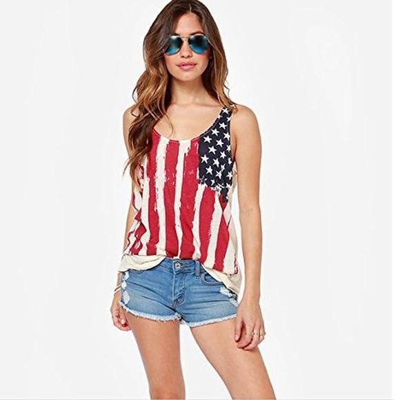 Women's American Flag printed sleeveless T-Shirt
