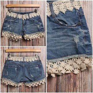 Lace Denim Shorts