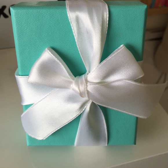 Authentic Tiffany box with bow and jewelry bag