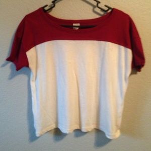 Red and off white cropped tee