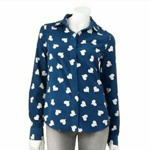 Blue with white heart button up shirt