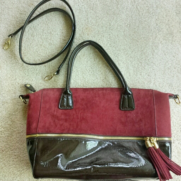Burgandy Faux Suede Handbag - Picture 1 of 3