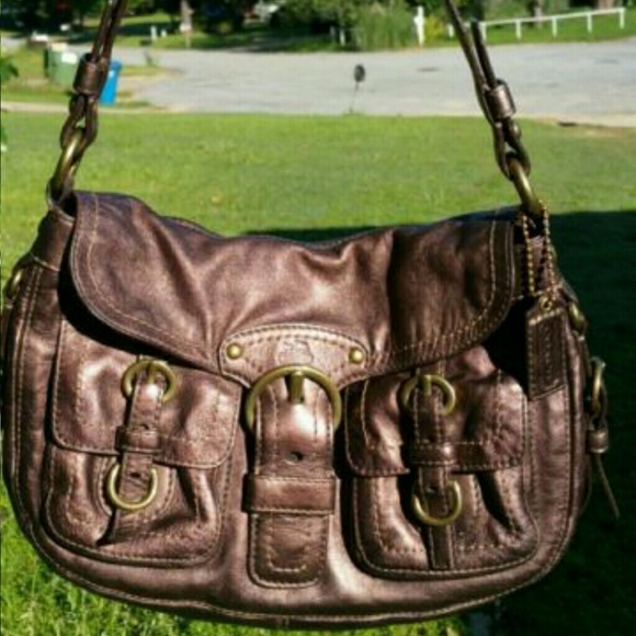 Coach Handbags - Coach Burnished Bronze Leather Garcia Flap Bag