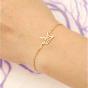 Gold plated origami crane bracelet