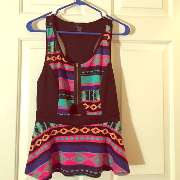 Tribal print, shirt with cut out.