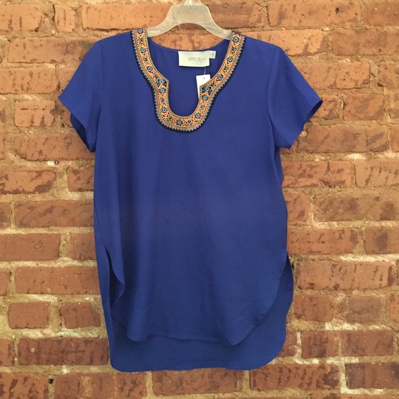 Embroidered Trim Hi Lo Blouse