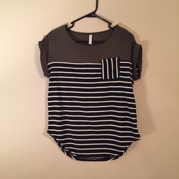 Xhilaration Tops - Army Green & Striped Top
