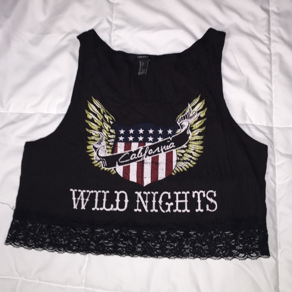 Forever 21 Tops - California Wild Nights Black Cropped Top