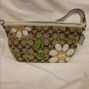 Coach Small Brown Bleeker Purse w/ white flowers
