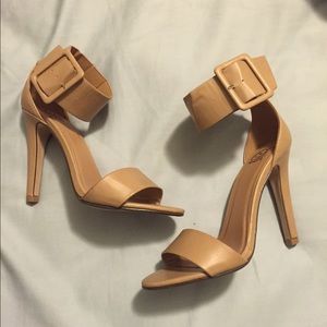 Beige ankle strap heels