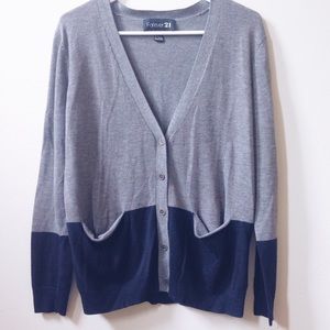 Gray and Navy Colorblock Cardigan