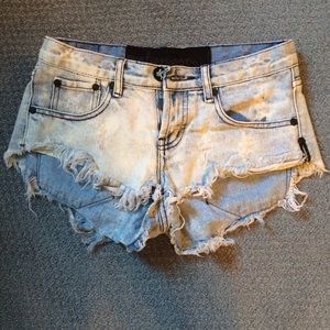 Acid light washed ripped denim shorts