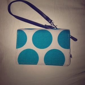 Thirty-one teal modern dot wristlet!!