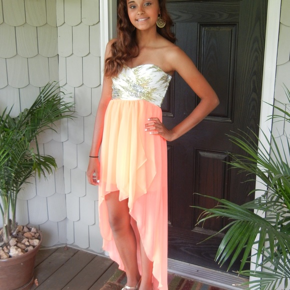 High-low strapless dress