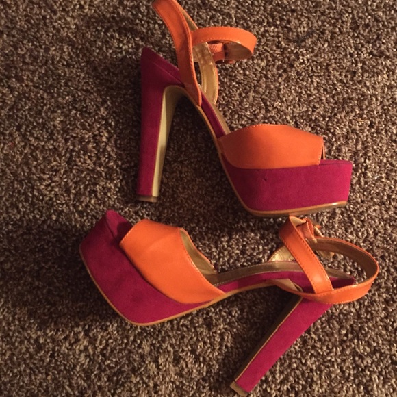 Orange/dark pink heels