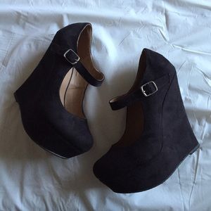 Black suede wedges