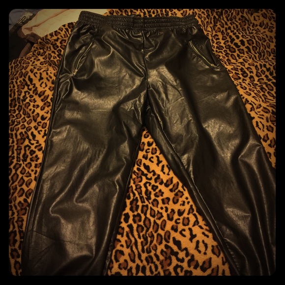 Black leather like Joggers