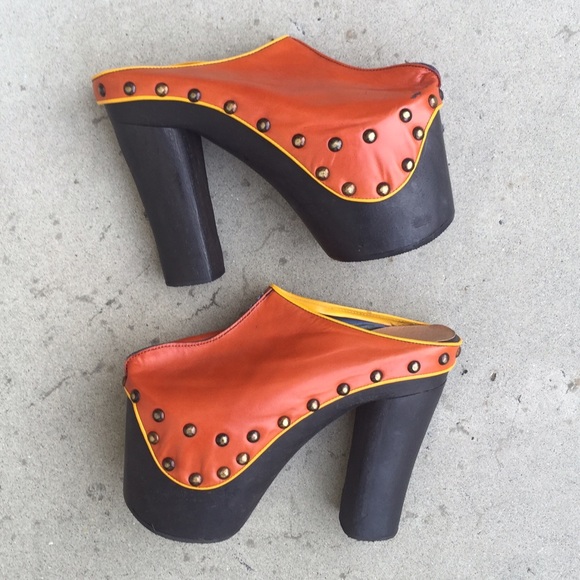 1970s #Vintage Deadstock Orange Sky High Clogs