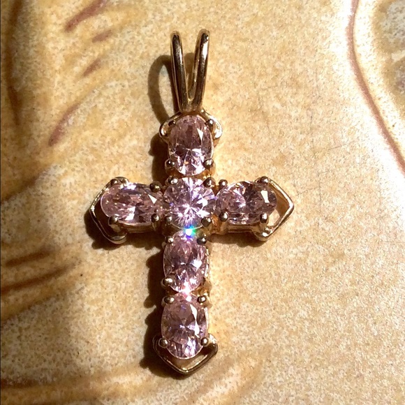Pink glass cross. Chain not included