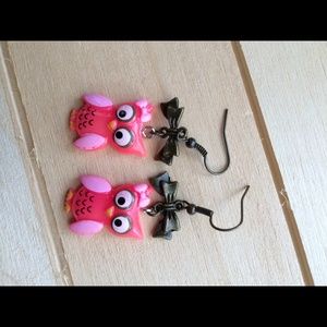 Pink owl earrings
