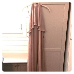 Nude chiffon Amsale bridesmaid ruffled halter gown