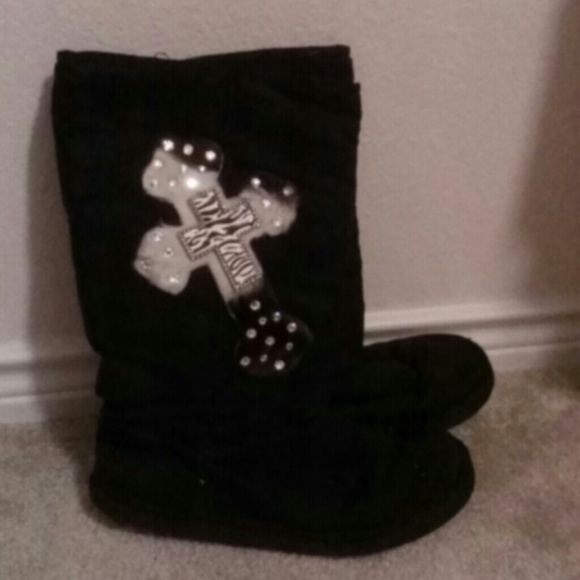 Rhinestone, real cowhide cross embellished boots