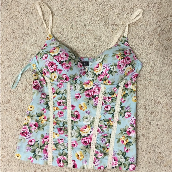 Tobi blue floral bustier top - Picture 1 of 1