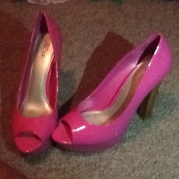 Pink open toe heels