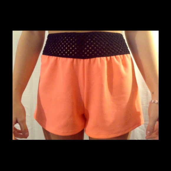 Coral flowy summer shorts w/ lace elastic waist!