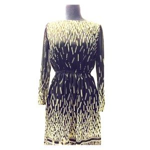 1970s black and cream chiffon dress