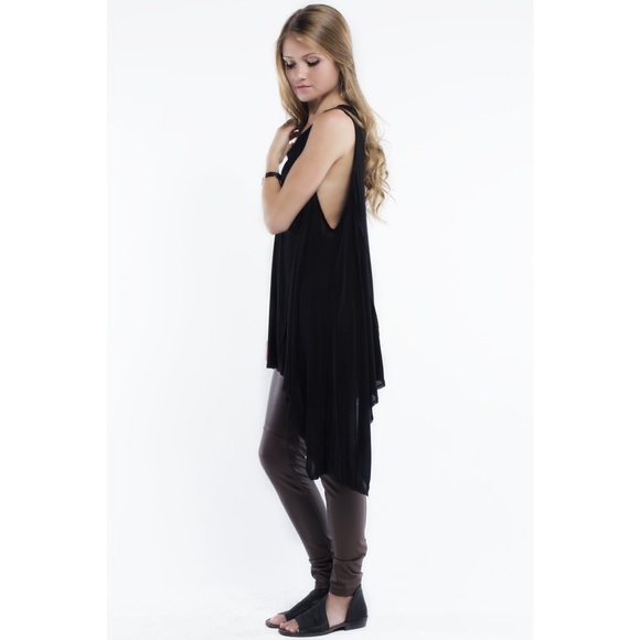 "Rebel" Loose Asymmetrical Black Tank Tunic - Picture 2 of 3