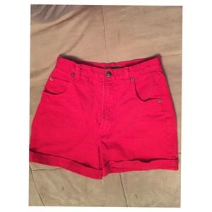 Red high waisted shorts