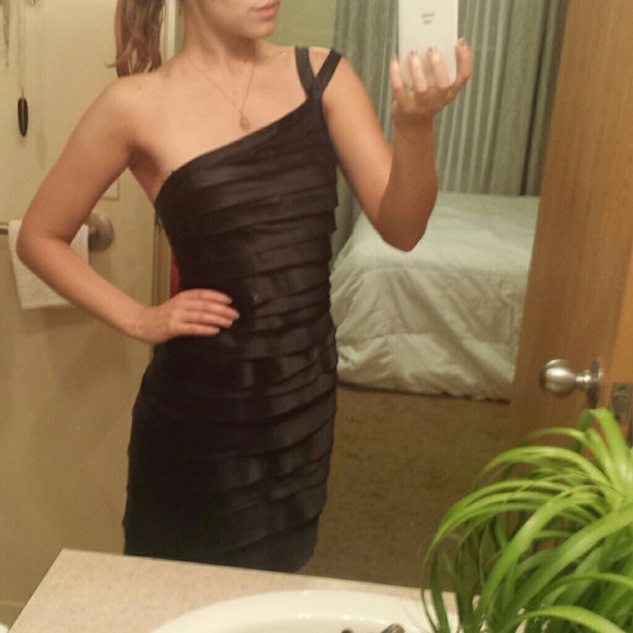 Black BCBG Wrap Dress, one shoulder