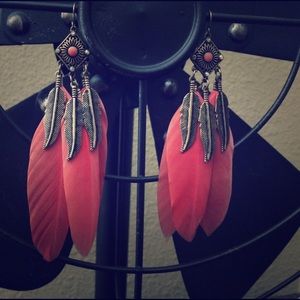 Vintage orange feather earrings