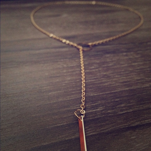 Gold Tone Bar Circle Lariat Necklace - Picture 1 of 3