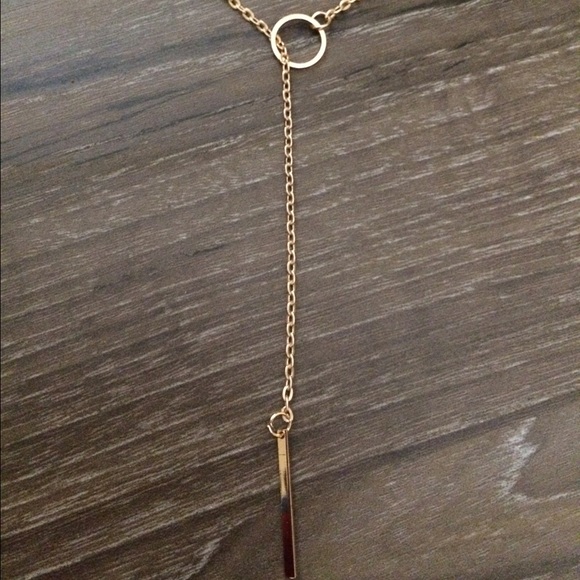 Gold Tone Bar Circle Lariat Necklace - Picture 2 of 3