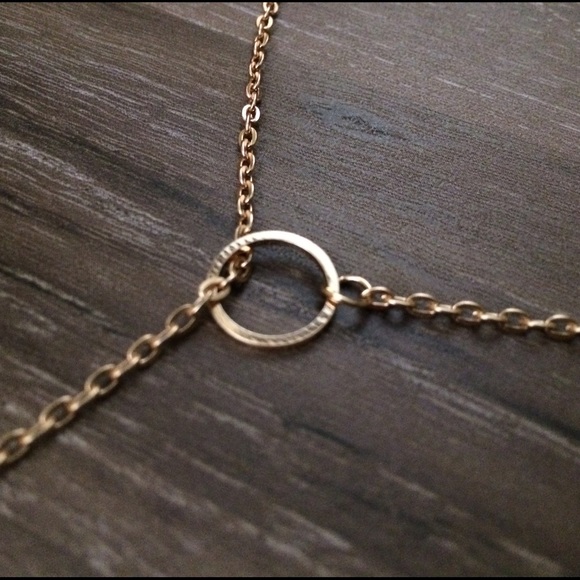 Gold Tone Bar Circle Lariat Necklace - Picture 3 of 3