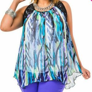 Lace Yoke Watercolor Blouse