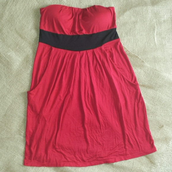 Red & Black Strapless Dress