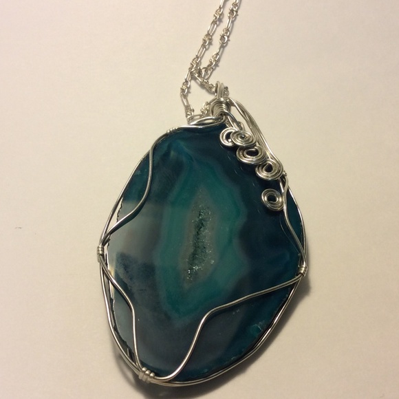 Blue Druze agate pendant